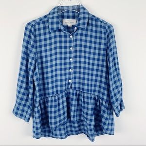 Anthropologie Trovata Birds of Paradis Plaid Peplum Top